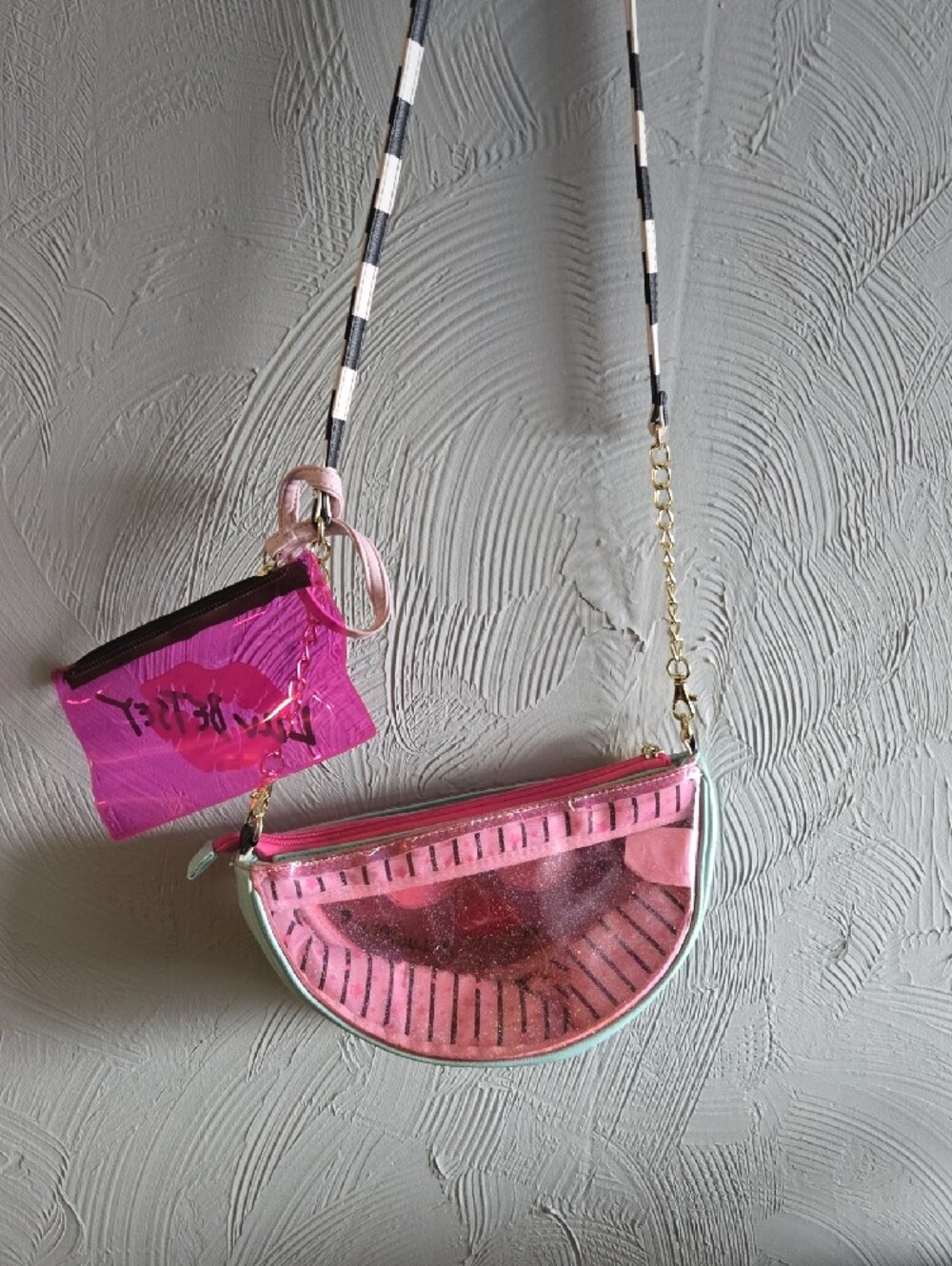 Betsey Johnson  Watermelon Crossbody Bag with Sunglasses Graphic - Mint & Pink - Picture 2 of 3